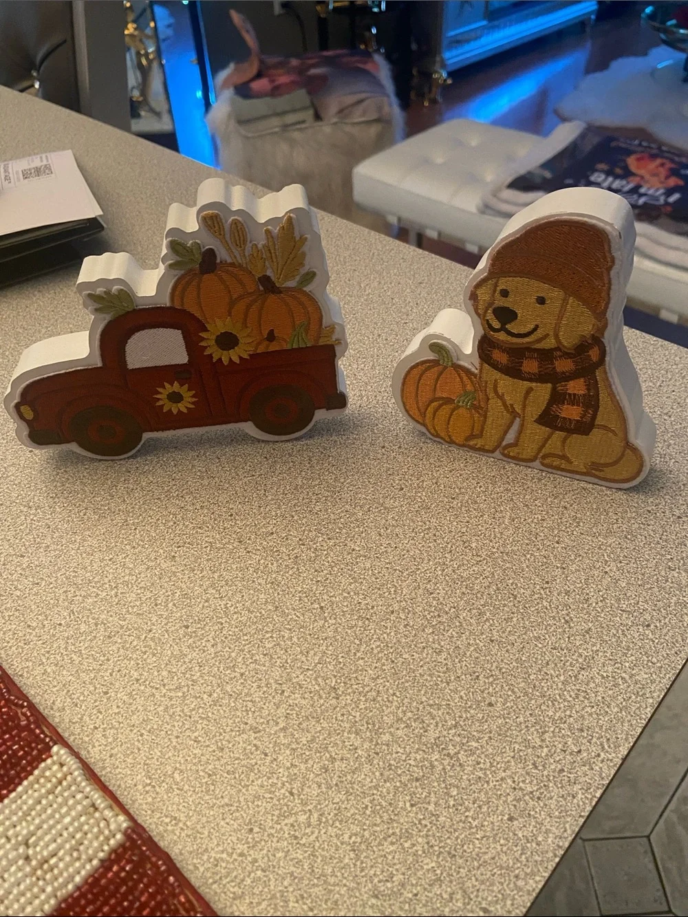 Fall Pumpkin Truck and Puppy Wooden Shelf Decor